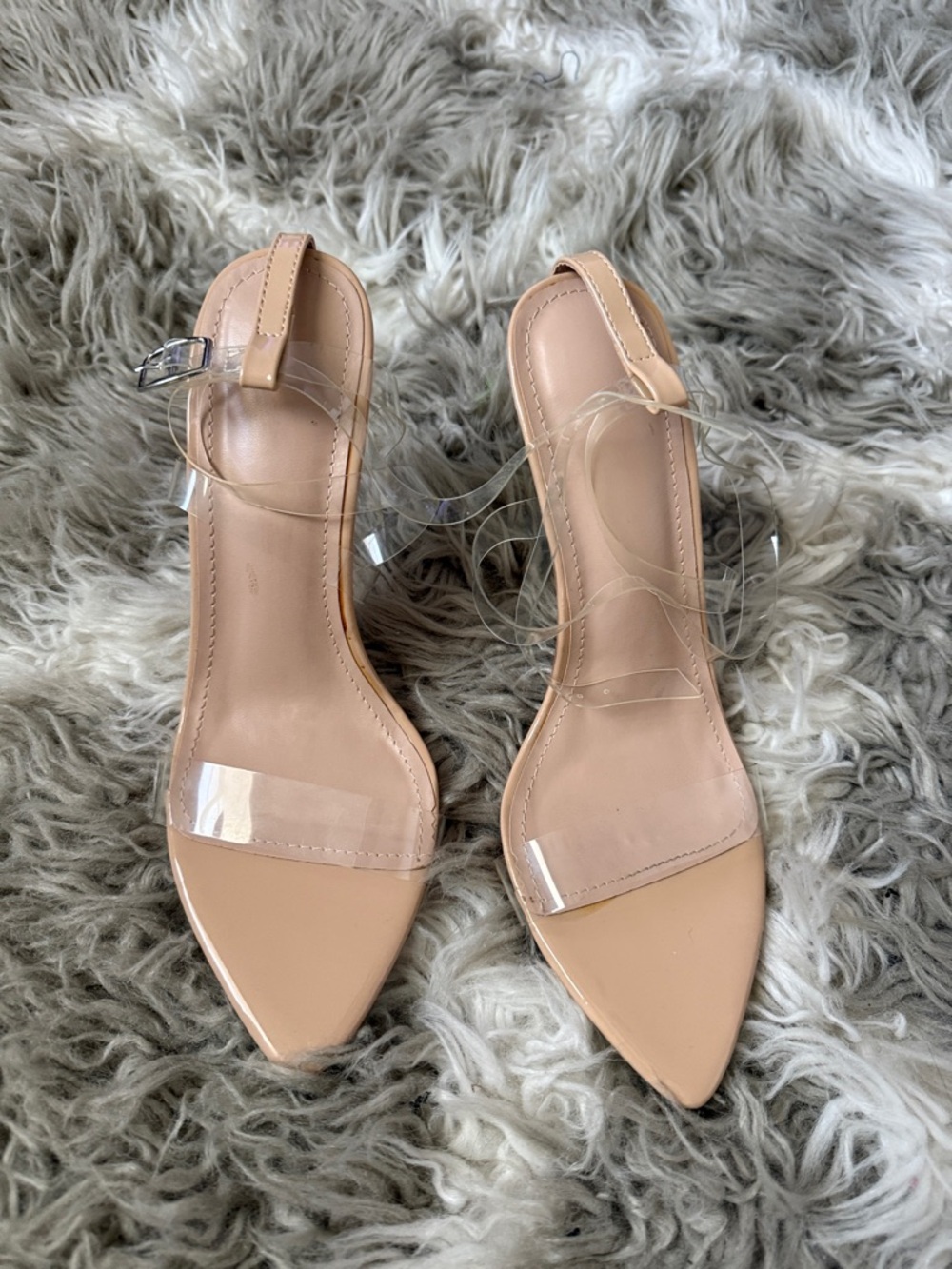 Nude Pointed-Toe Heels with Clear Straps - Women